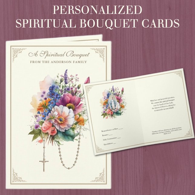 Cartes Pour Fêtes Annuelles Prière de Bouquet spirituel catholique Rosaire (Traditional Catholic Spiritual Bouquet Prayer Cards with Holy Rosary and Our Lady of Grace)