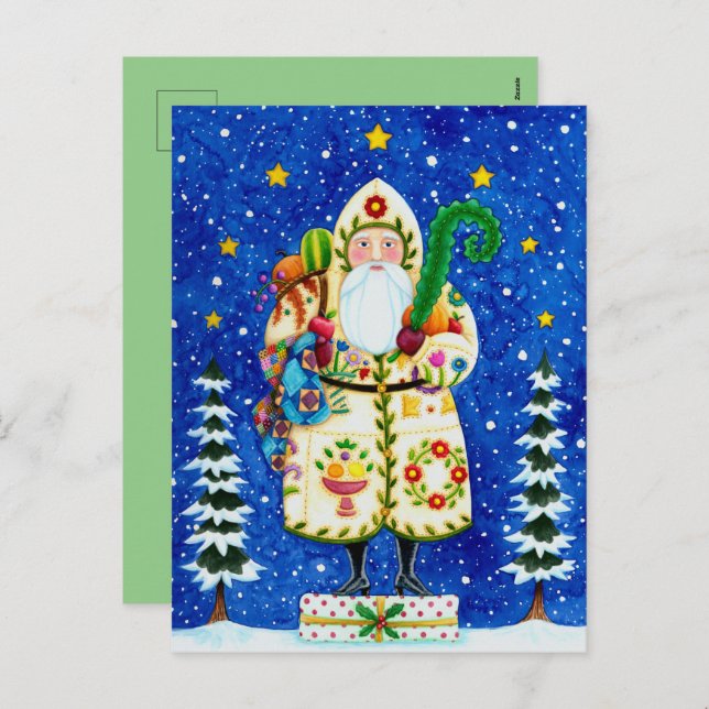 CARTES POUR FÊTES ANNUELLES PRIMITIVE FOLKART BALTIMORE QUILT PÈRE NOËL (Devant / Derrière)