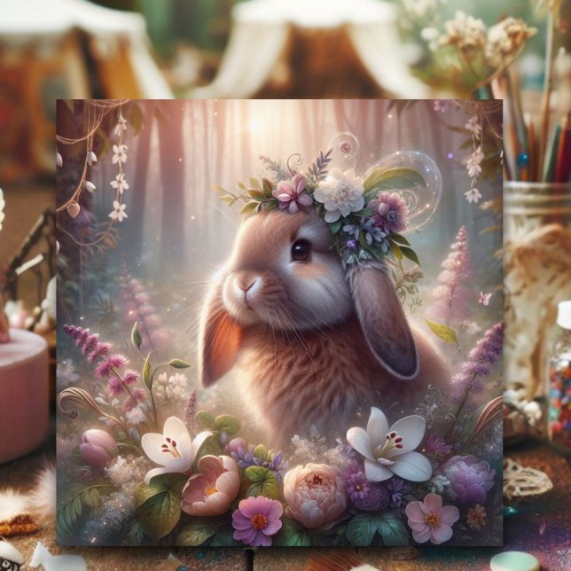 Cartes Pour Fêtes Annuelles Printemps Floral Imaginaire Lop Earny Bunny Pâques (Créateur téléchargé)