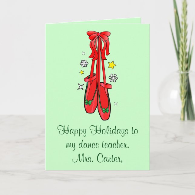 Cartes Pour Fêtes Annuelles Professeur de danse Chaussures de ballet de Noël (Devant)