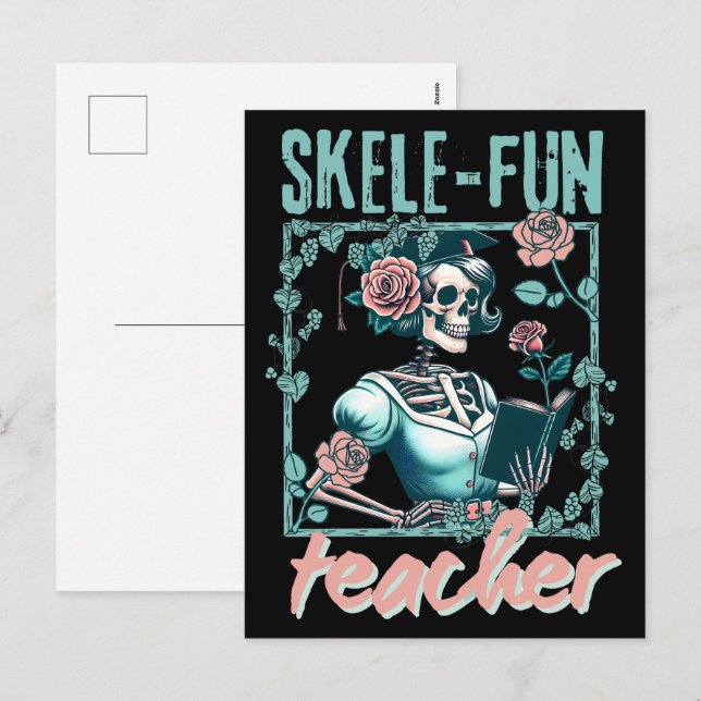 Cartes Pour Fêtes Annuelles Professeur d'école élémentaire squelette effrayant (Devant / Derrière)