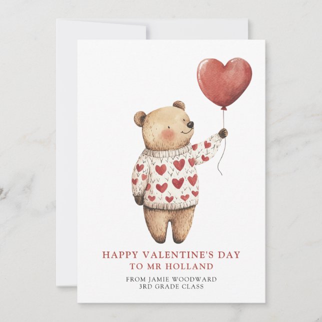 Cartes Pour Fêtes Annuelles Professeur Ourson Joyeuse Saint-Valentin    (Devant)