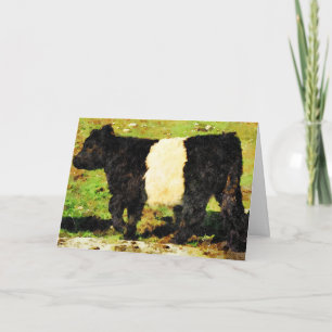 Cartes Pour Fêtes Annuelles Promenade Belted Galloway steer veau Joyeux annive