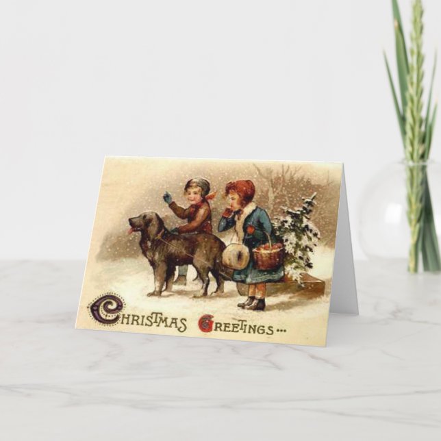 Cartes Pour Fêtes Annuelles Promenade de Noël avec le chien (Devant)