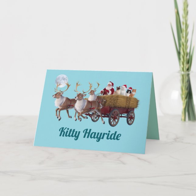 Cartes Pour Fêtes Annuelles Promenade en chariot à foin avec des chatons (Devant)