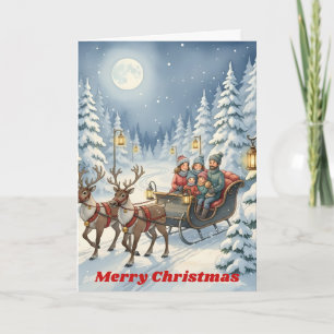 Cartes Pour Fêtes Annuelles Promenade en traîneau au clair de lune de Noël