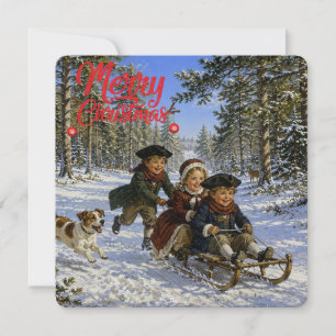 Cartes Pour Fêtes Annuelles Promenade en traîneau de Noël à travers les bois