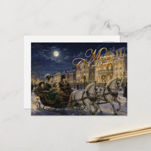 Cartes Pour Fêtes Annuelles Promenade en traîneau de Noël victorien au clair d