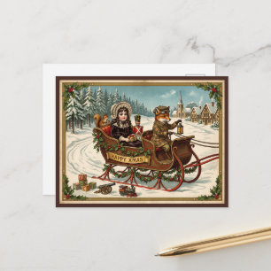 Cartes Pour Fêtes Annuelles Promenade en traîneau renard de Noël victorien vin