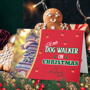 Cartes Pour Fêtes Annuelles Promeneur de chiens à Noël Pattes Chat et chien de