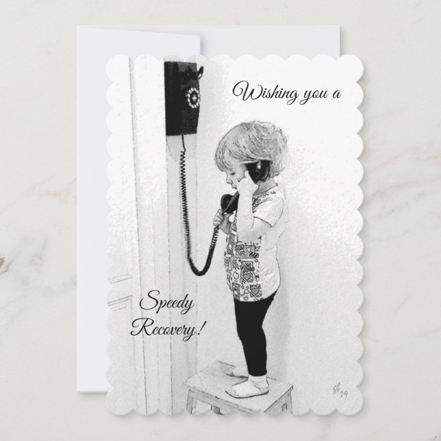Cartes Pour Fêtes Annuelles Prompt rétablissement, enfant, vieux téléphone, (Devant)