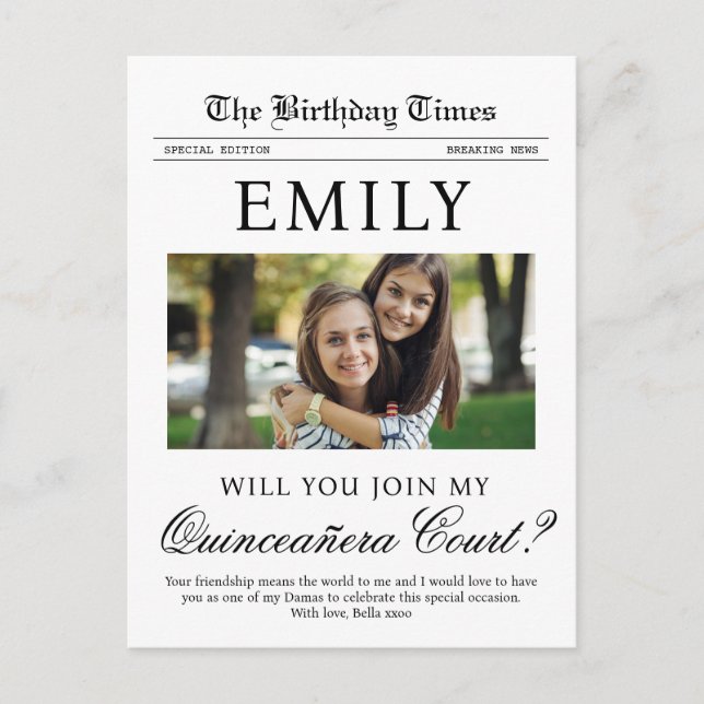 Cartes Pour Fêtes Annuelles Proposition de la Cour Quinceañera Journal Postcar (Devant)