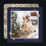 Cartes Pour Fêtes Annuelles Propriétaire de l'animal Blue Gold Photo Happy Paw<br><div class="desc">Photo moderne bleu et or Happy Pawlidays carte. Personnalisez facilement cette carte de vacances photo élégante avec votre photo et vos noms.</div>