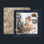 Cartes Pour Fêtes Annuelles Propriétaire de l'animal Blue Gold Photo Happy Paw<br><div class="desc">Photo moderne bleu et or Happy Pawlidays carte. Personnalisez facilement cette carte de vacances photo élégante avec votre photo et vos noms.</div>