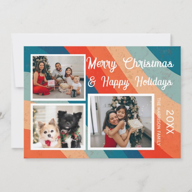 Cartes Pour Fêtes Annuelles Psychédélique Rétro Vague Trois Photos Noël (Devant)