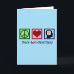 Cartes Pour Fêtes Annuelles Psychiatrie d'amour de paix de psychiatre<br><div class="desc">Psychiatrie d'amour de paix. Un cadeau mignon de Noël de psychiatre comportant un signe de paix,  un coeur,  et un esprit humain. Assez un actuel pour une infirmière psychiatrique qui travaille avec des patients de santé mentale dans une salle d'hôpital psychiatrique.</div>