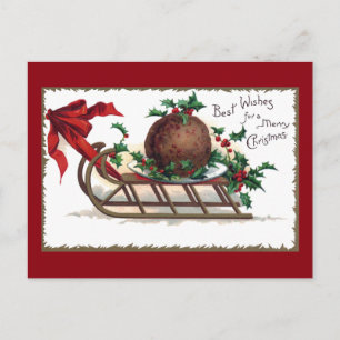 Cartes Pour Fêtes Annuelles Pudding de prune sur Sleigh Vintage Noël