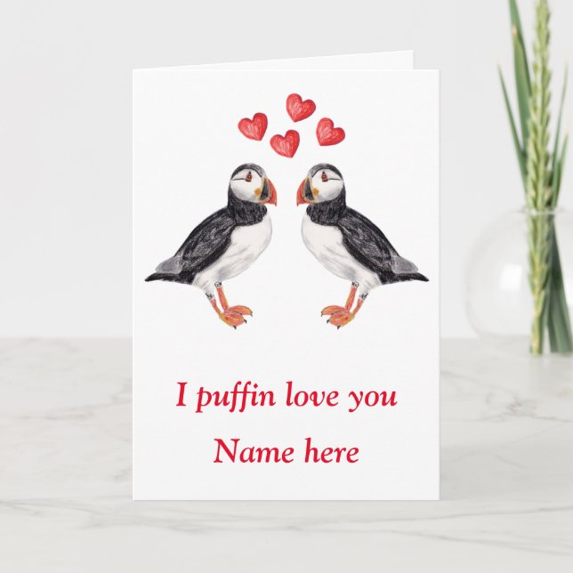 Cartes Pour Fêtes Annuelles Puffin Valentine with hearts (Devant)