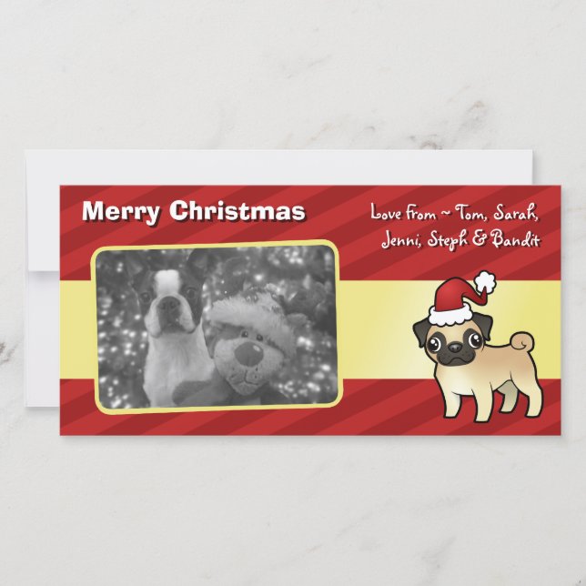 Cartes Pour Fêtes Annuelles Pug de Christmas (Devant)