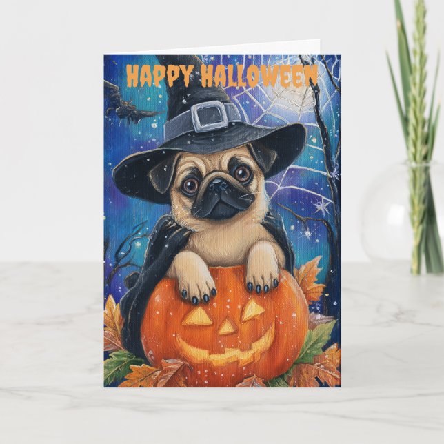 Cartes Pour Fêtes Annuelles Pug de Halloween (Devant)