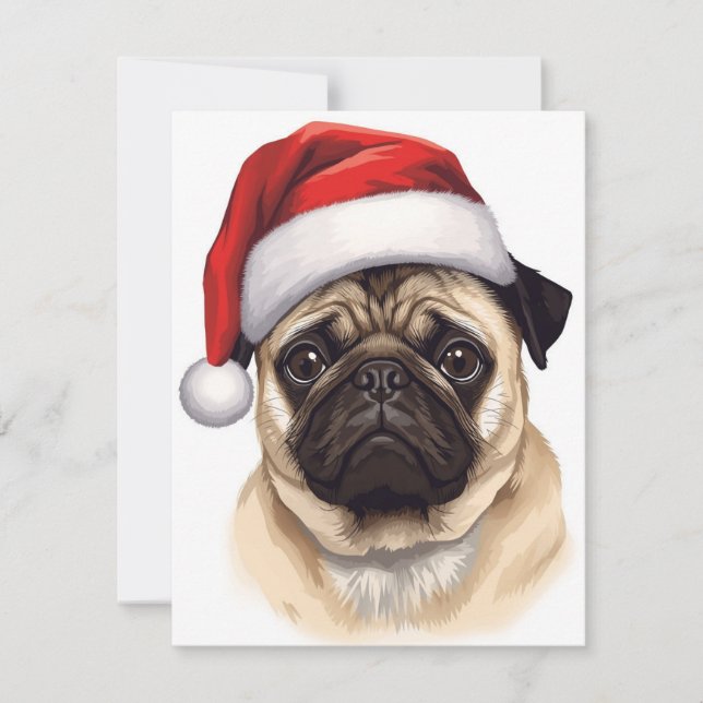 Cartes Pour Fêtes Annuelles Pug Dog Santa Hat Merry Christmas Art (Devant)