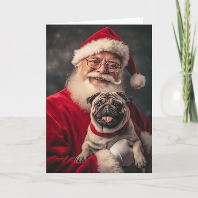 Cartes Pour Fêtes Annuelles Pug et Père Noël (Devant)