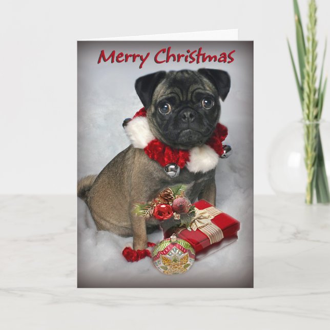 Cartes Pour Fêtes Annuelles Pug Wishes you Merry Christmas (Devant)