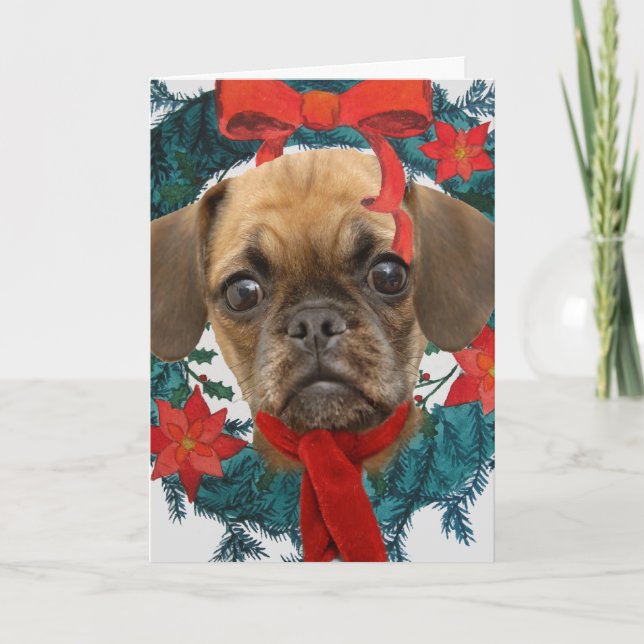 Cartes Pour Fêtes Annuelles Puggle en guirlande de Noël (Devant)