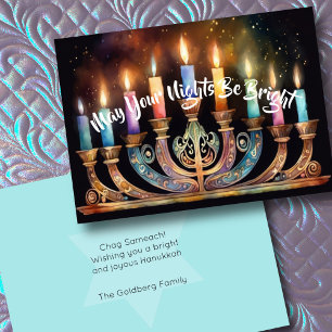 Cartes Pour Fêtes Annuelles Puisse Vos Nuits Être Lumineuses Menorah Bougie Co