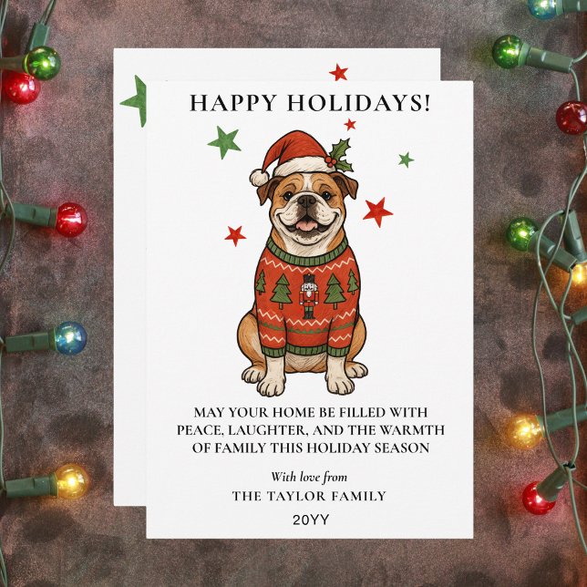 Cartes Pour Fêtes Annuelles Pull moche de Noël Bulldog Chapeau de Santa Dog (Bulldog Ugly Sweater Christmas Dog Santa Hat Holiday Card
)