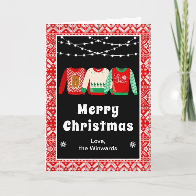 CARTES POUR FÊTES ANNUELLES PULLS DE NOËL LAIDS ROUGE JOYEUX NOËL (Devant)