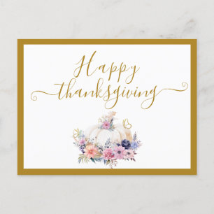 Cartes Pour Fêtes Annuelles Pumpkin Floral Élégant Aquarelle Thanksgiving
