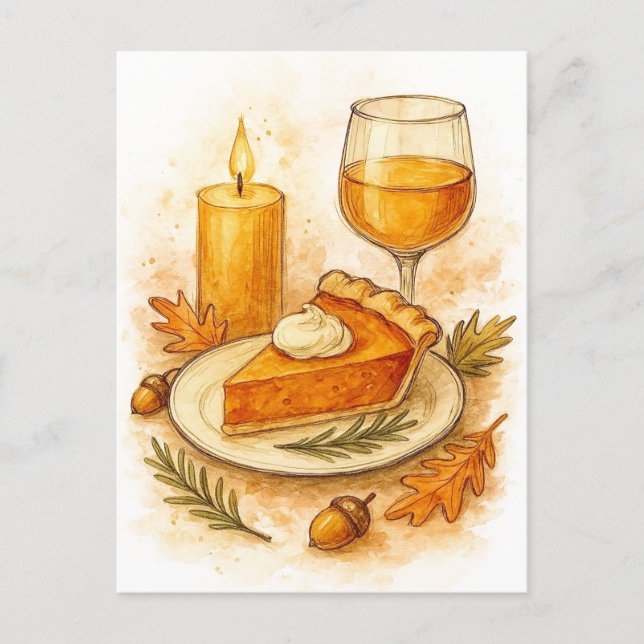 Cartes Pour Fêtes Annuelles Pumpkin Pie & Apple Cider Thanksgiving Postcard (Devant)