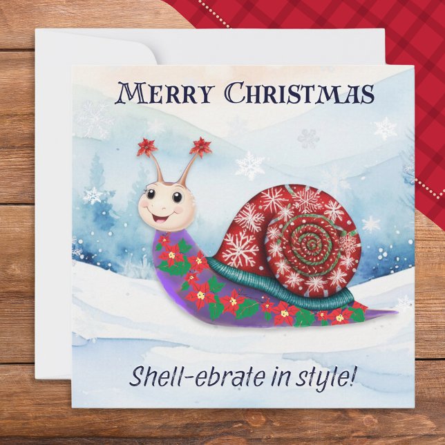Cartes Pour Fêtes Annuelles Pun festif de neige à l'escargot de Noël drôle (A funny Christmas card with picture of a jolly snail wearing a festive sweater in the snow)