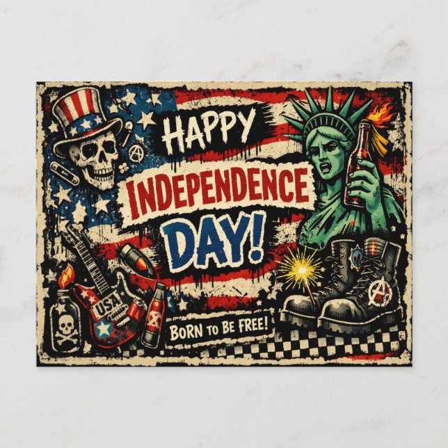 Cartes Pour Fêtes Annuelles Punk Rock Style Independence Day (Devant)