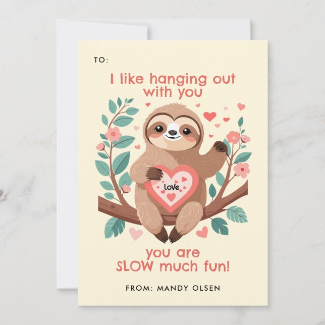 Cartes Pour Fêtes Annuelles Punny Sloth Classroom Valentine's Exchange (Devant)