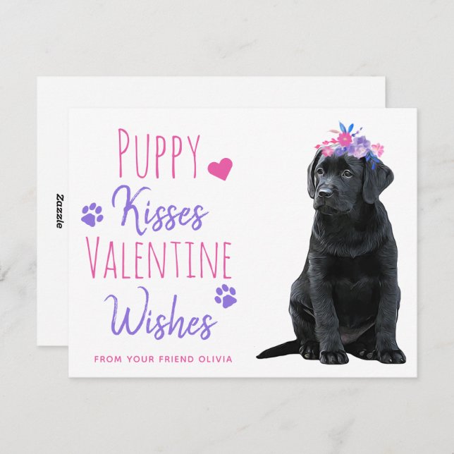 Cartes Pour Fêtes Annuelles Puppy Kisses Salle de classe Enfants Valentines Da (Devant / Derrière)