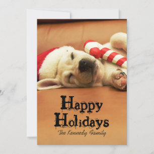 Cartes Pour Fêtes Annuelles Puppy sleeps on sofa with christmas toys