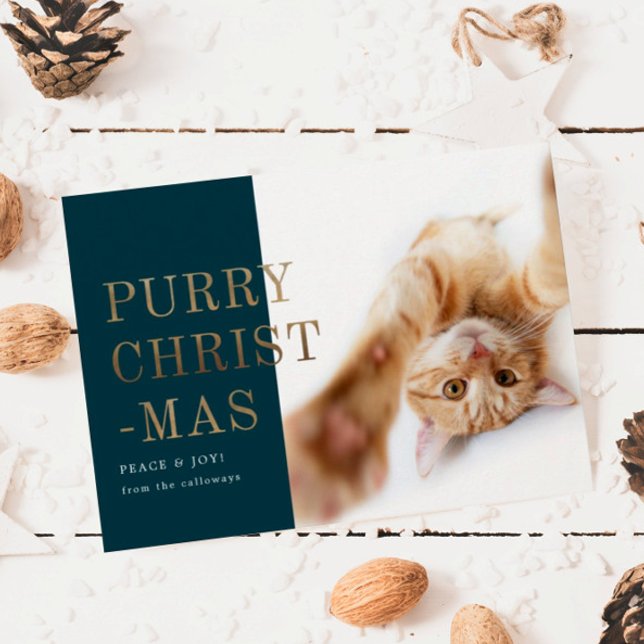 Cartes Pour Fêtes Annuelles Pur Noël Chat Photo Deep Green Gold (Créateur téléchargé)
