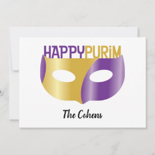 Cartes Pour Fêtes Annuelles Purim et masque personnalisés Purple Gold Happy