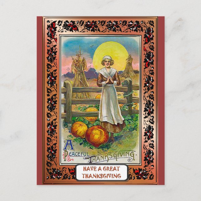 Cartes Pour Fêtes Annuelles Puritan et citrouille (Devant)