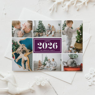 Cartes Pour Fêtes Annuelles Purple 2025 Happy New Year Photo Collage