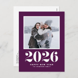 Cartes Pour Fêtes Annuelles Purple 2025 Téméraire Typographie Nouvel An Photo