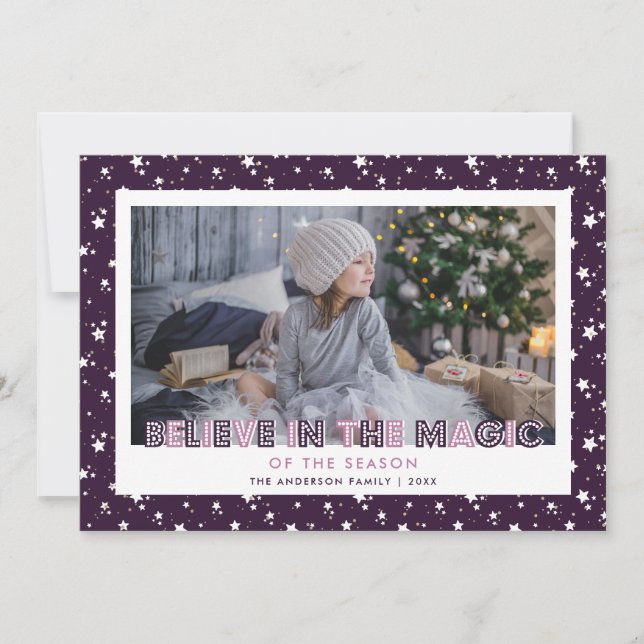 Cartes Pour Fêtes Annuelles Purple Believe In The Magic Stars Photo (Devant)