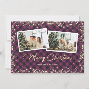 Cartes Pour Fêtes Annuelles Purple Buffalo Plaid Gold Photo Noël