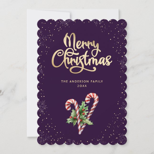 Cartes Pour Fêtes Annuelles Purple Candy Cane Holly Berries Christmas (Devant)