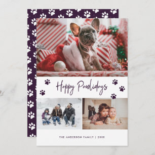 Cartes Pour Fêtes Annuelles Purple Empreinte de patte Photo Collage Joyeux Paw