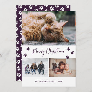 Cartes Pour Fêtes Annuelles Purple Empreinte de patte Photo Collage Meowy Chri