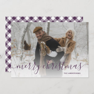 Cartes Pour Fêtes Annuelles Purple En vichy Plaid Photo Joyeux Noël