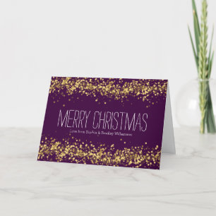 Cartes Pour Fêtes Annuelles Purple et Gold Confetti Bokeh Personnalisé